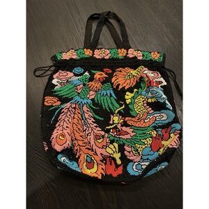 Rhinestone Bag Black With Flowers Designs, Colorful Purse,